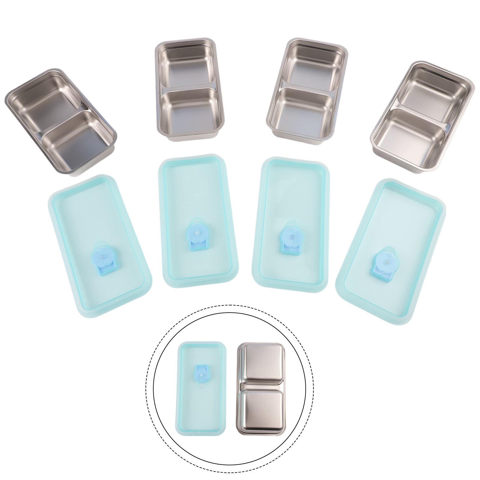 Food Snacks For School - 4 stuks roestvrijstalen snackcontainers 2 compartimenten