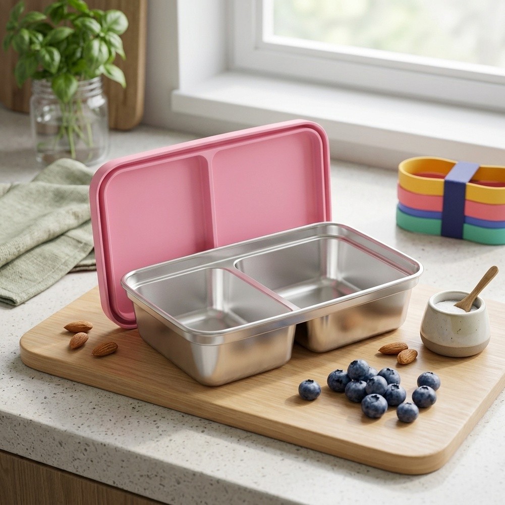 Food Snacks For School - RVS kinderlunchbox met 2 compartimenten, stapelbare